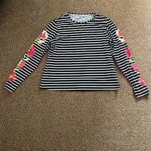 Lands End M Petite Striped Top w Tropical Flowers